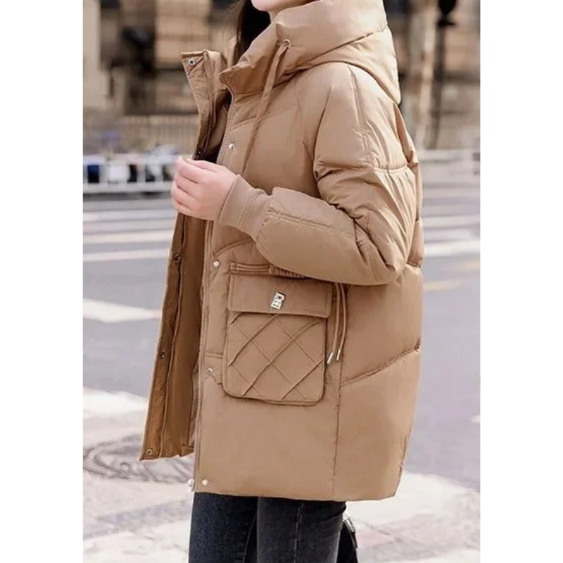 Vanile | Wintermantel für Damen mit Steppdesign, Abnehmbarer Kapuze und Taschen mit Klappen