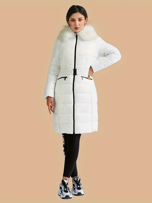 White | Damen Winterparka – Warm, gefüttert, Polyester, elegantes Design