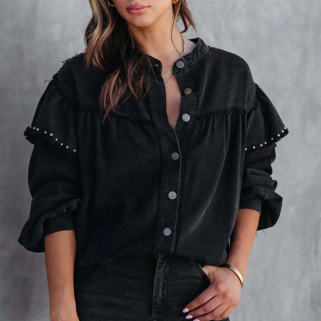 Jemisa | Denim-Jacke mit Studs und Laternärmeln