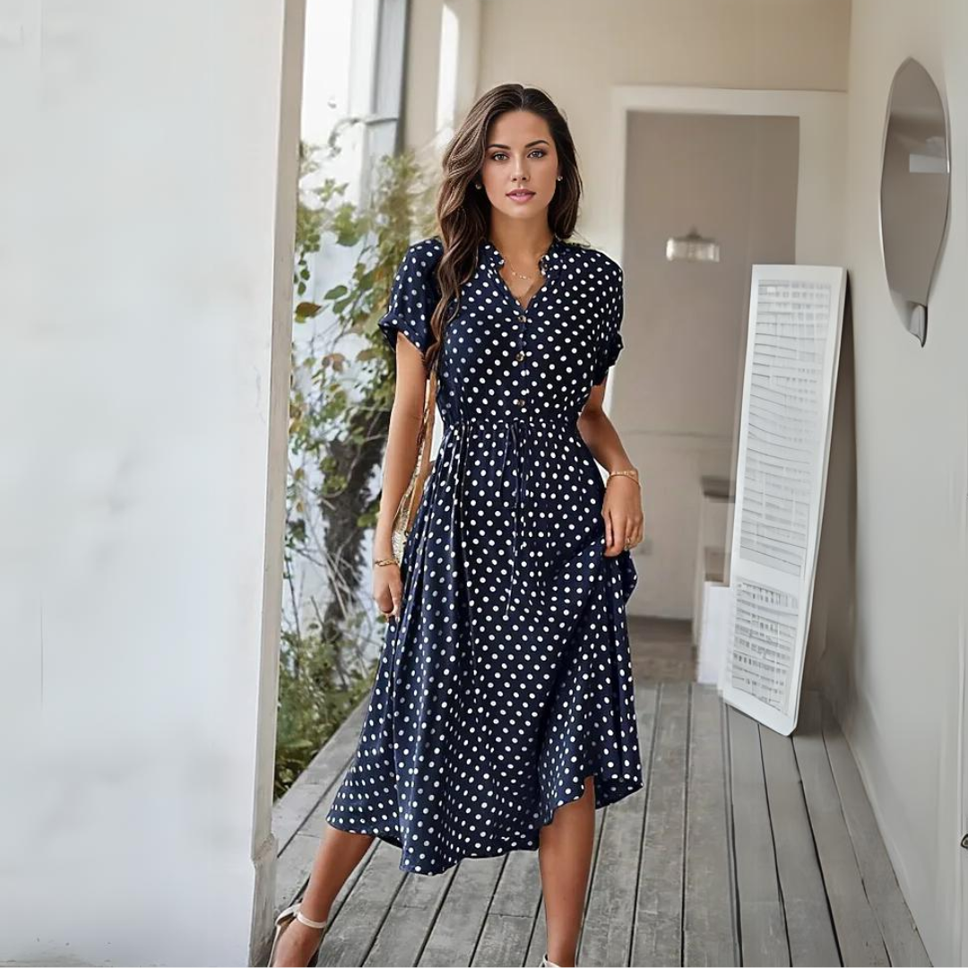 Natalie | V-Ausschnitt Kleid mit Polka Dot