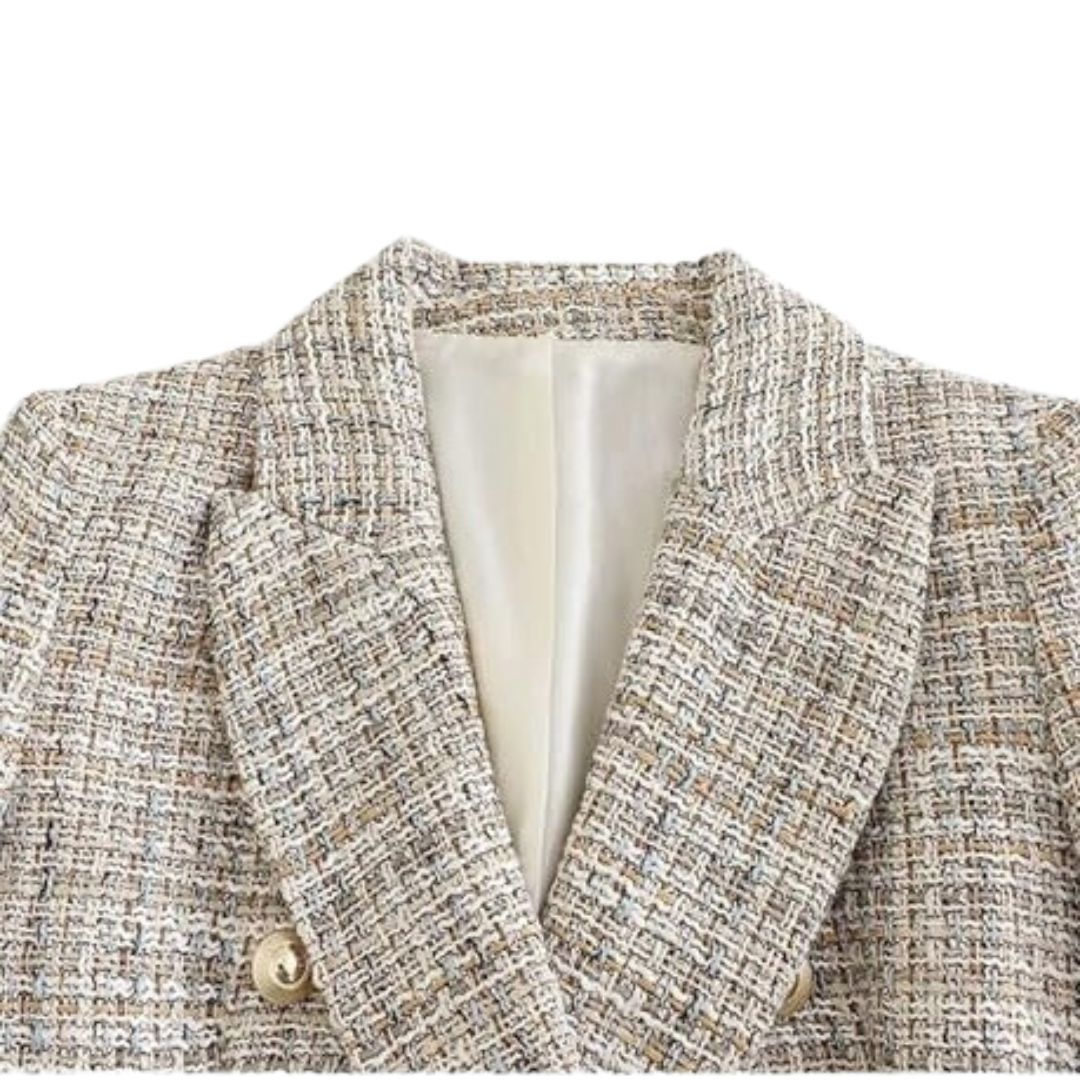 Uptun | Getailleerde Tweed Blazer met Gouden Knoopdetails