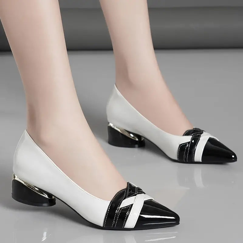 Kontrast Farbe Klotzige Absätze Elegant Spitze Zehe