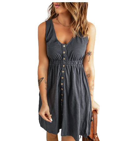 Hallaina - ärmelloses Baumwoll-Knopfkleid