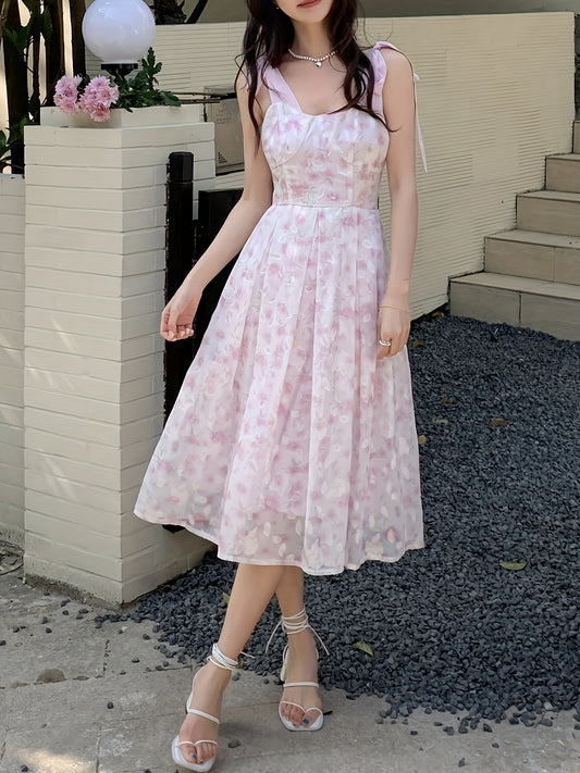 Leonor | Rosa Blumenkleid mit Trägern