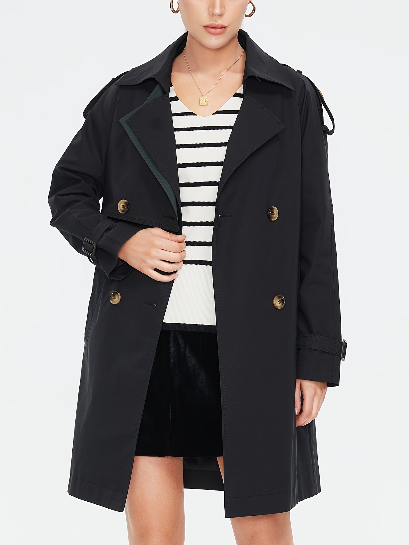 Gracii | Doppelreihiger Damen-Trenchcoat mit verstellbarem Gürtel und Epauletten