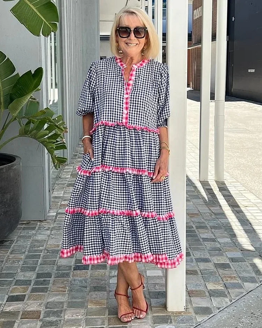 Drina  |  Kleid mit dreiviertel Ärmeln und Karomuster