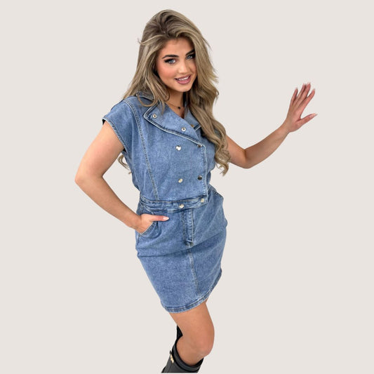 Pam | Ärmelloses Denim-Midi-Kleid mit Taillenband