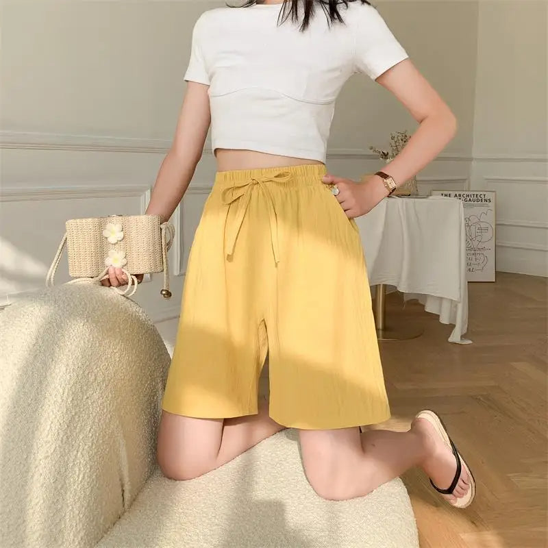 Celia |Leinen-Shorts mit elastischem Bund und weitem Bein