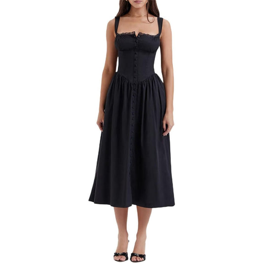 Eya | Schwarzes Midi-Sommerkleid