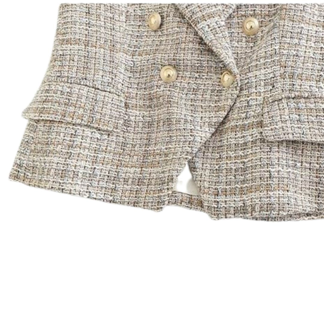 Uptun | Getailleerde Tweed Blazer met Gouden Knoopdetails