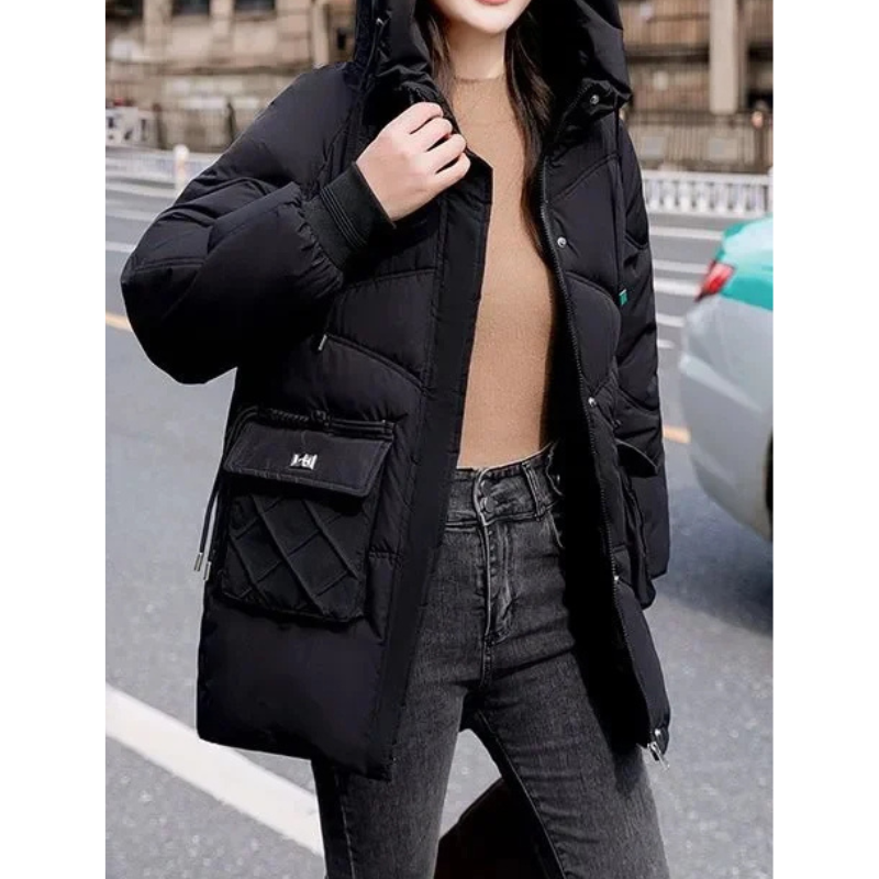 Vanile | Wintermantel für Damen mit Steppdesign, Abnehmbarer Kapuze und Taschen mit Klappen
