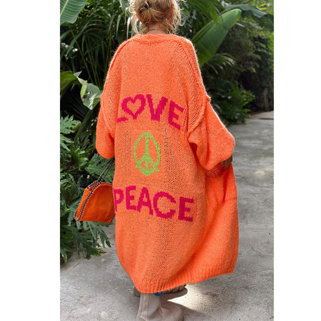 Peacy | Langer Cardigan für Damen mit Love & Peace Print