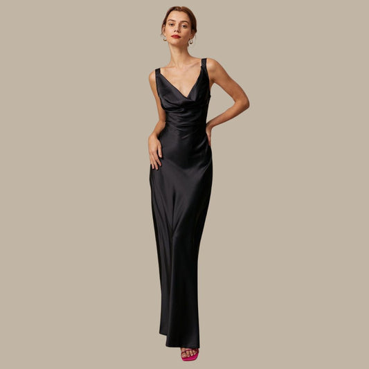 Marj | Satin-Maxikleid mit drapierter Halslinie