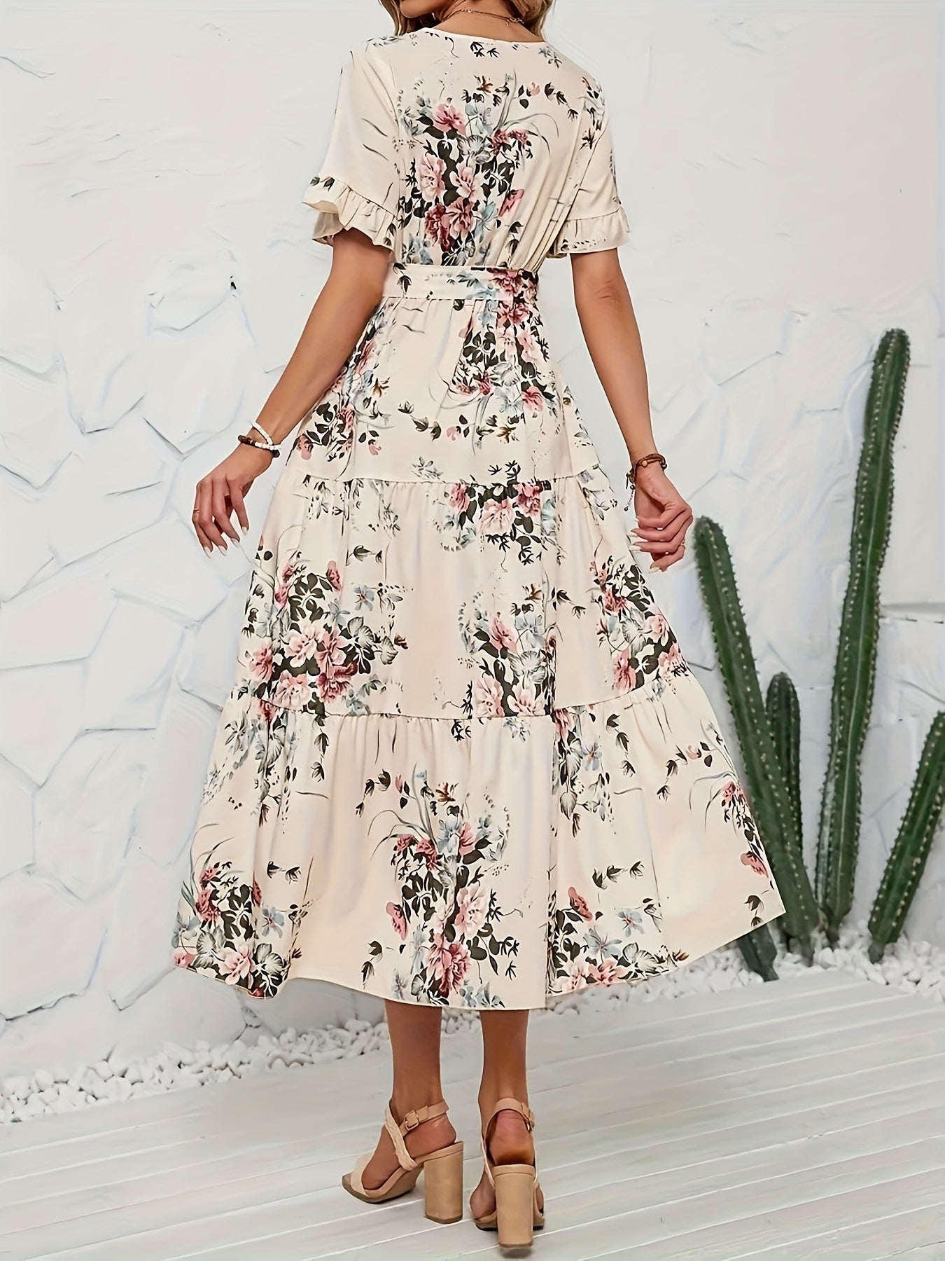 Cadenza | Beiges Blumen Maxikleid