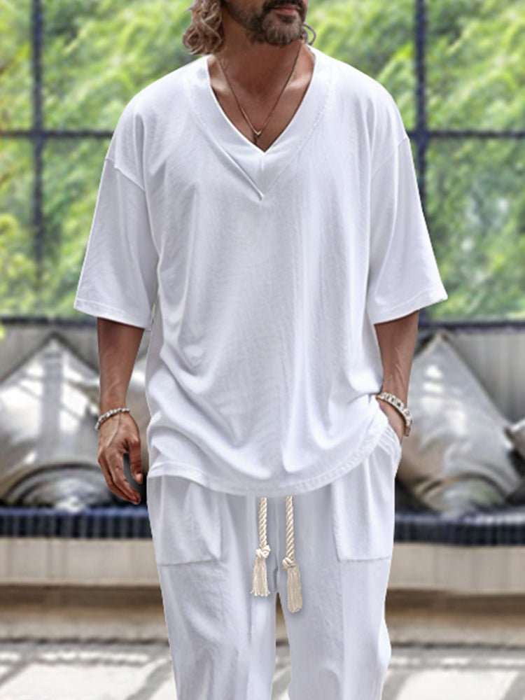 Louie | Weiße 3/4-Mouw-Hose mit Kordel