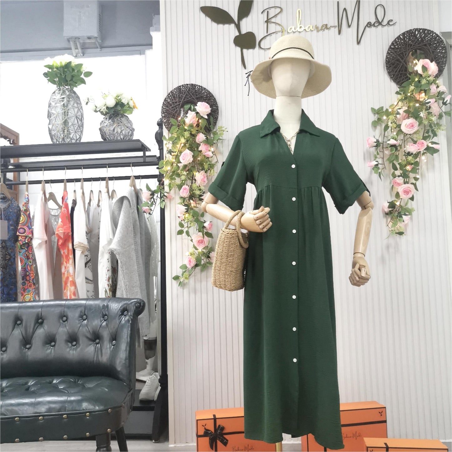 Ena | Grünes Baggy-Midikleid