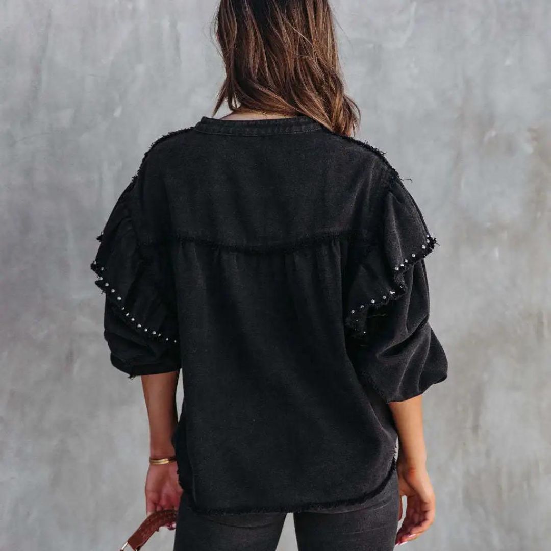 Jemisa | Denim-Jacke mit Studs und Laternärmeln