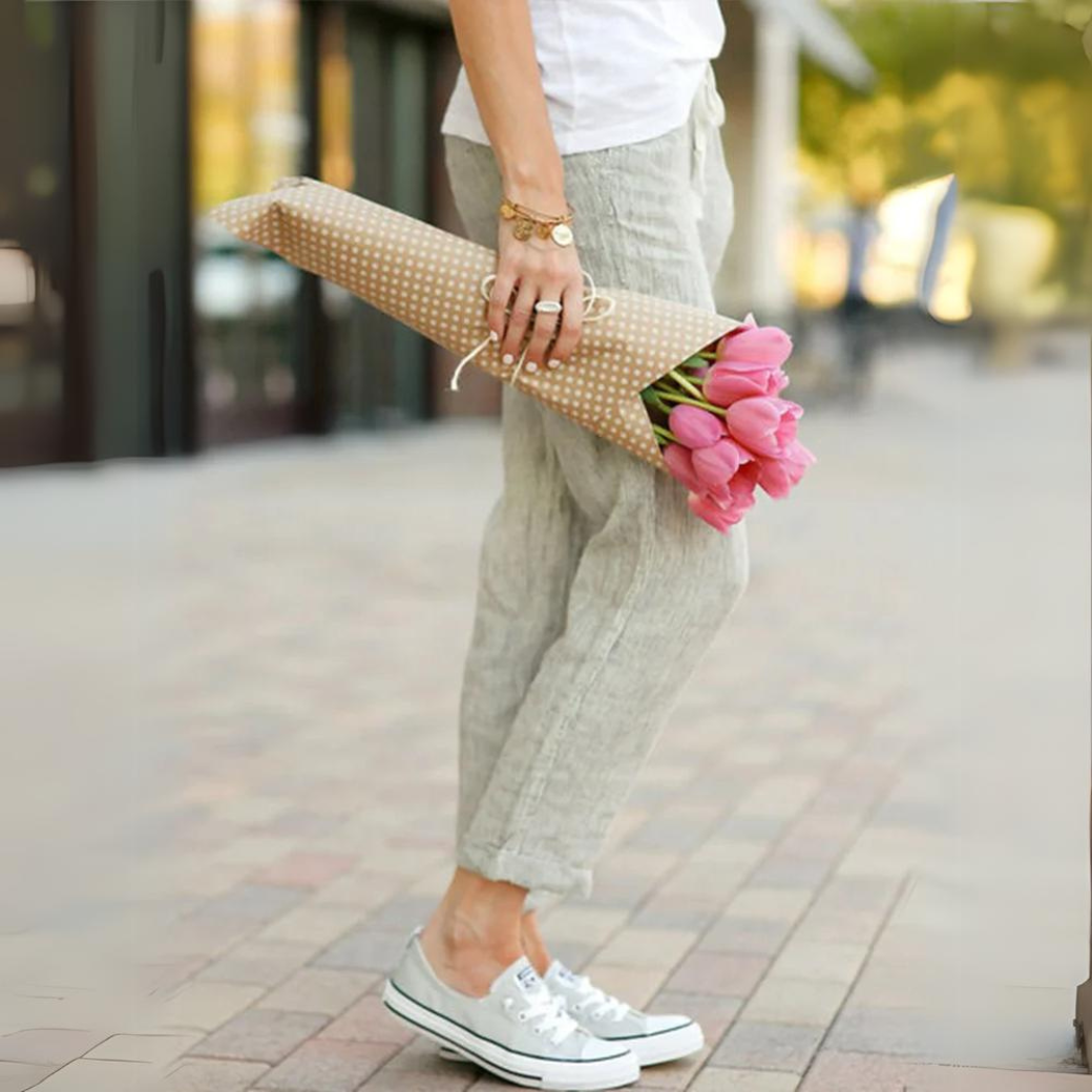 Zaira | Elegante Baumwoll-Leinen-Hose für Damen mit Elastischem Bund