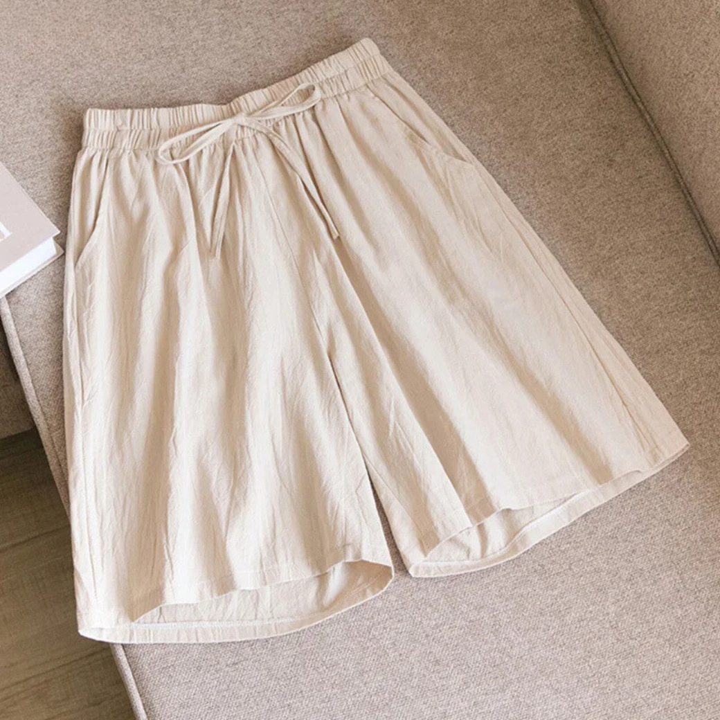 Celia |Leinen-Shorts mit elastischem Bund und weitem Bein