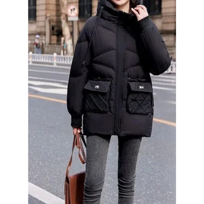 Vanile | Wintermantel für Damen mit Steppdesign, Abnehmbarer Kapuze und Taschen mit Klappen