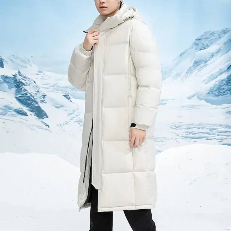 Hadrien | Langer Herrenmantel, leicht, winddicht und wattiert, mit Kapuze