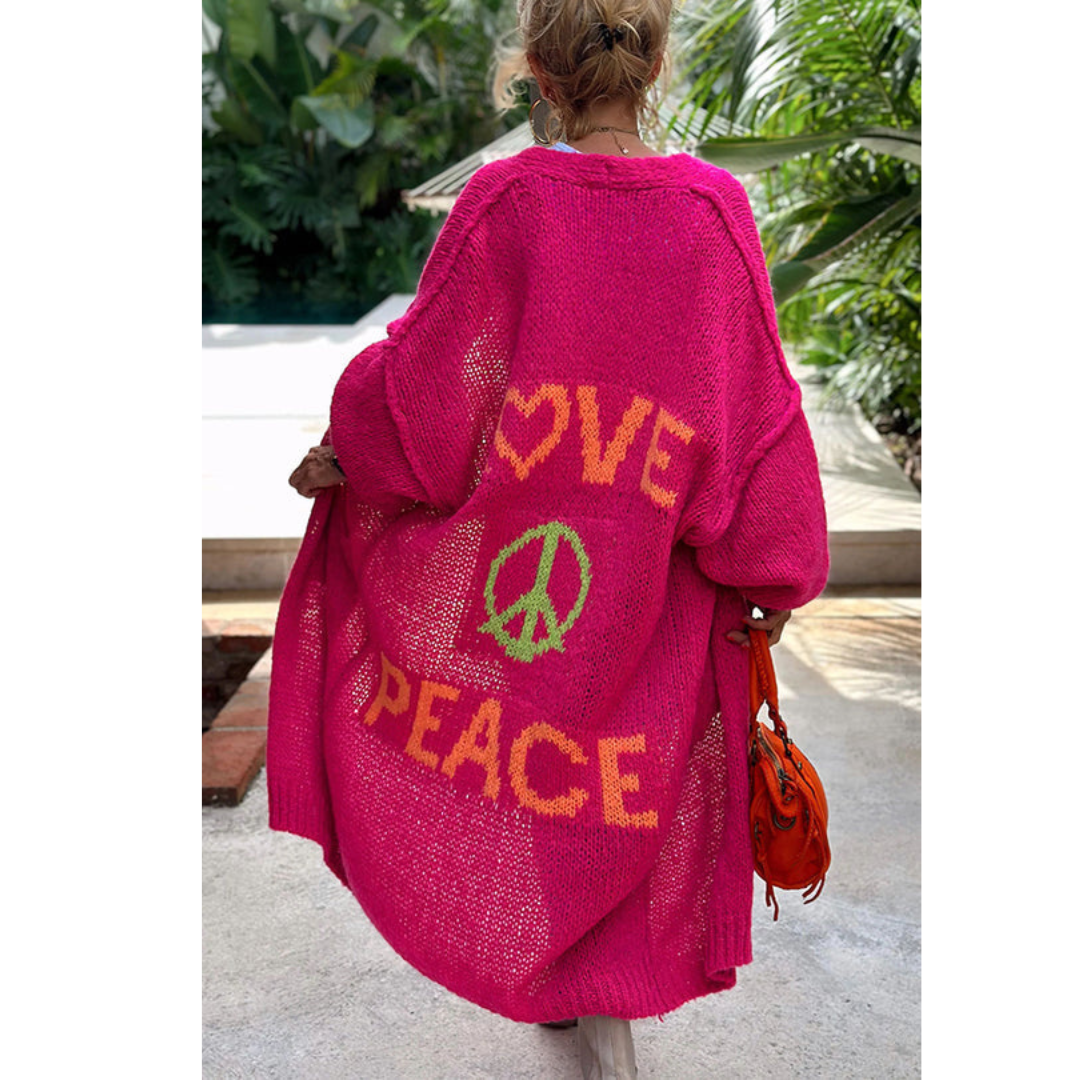 Peacy | Langer Cardigan für Damen mit Love & Peace Print