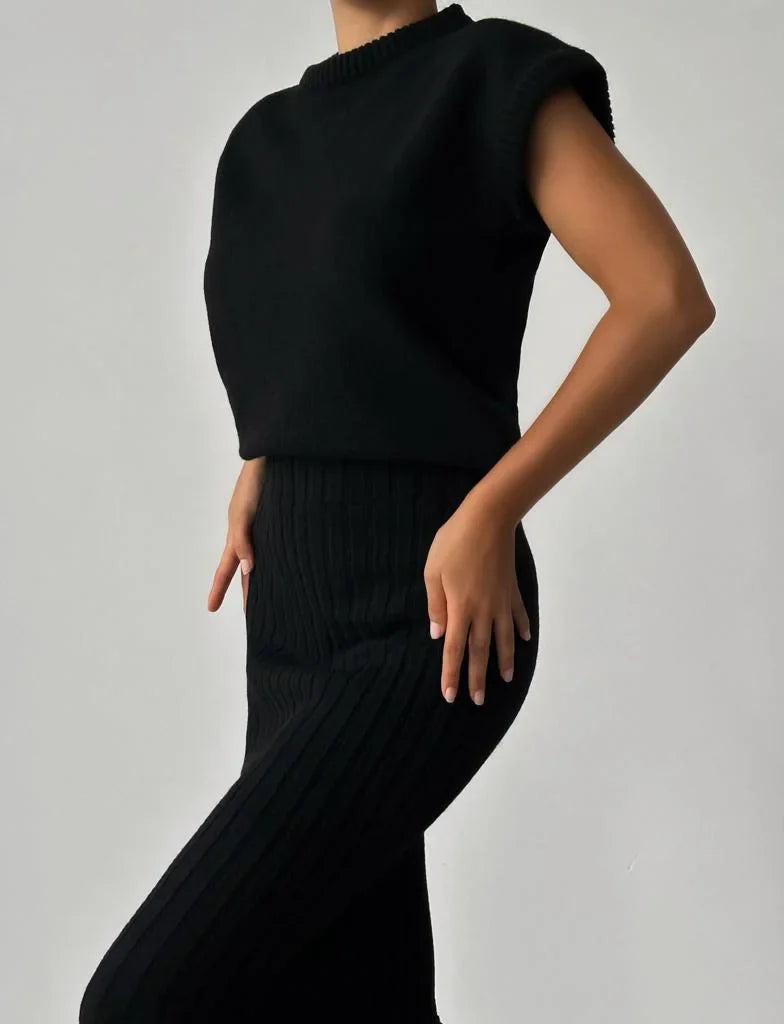 Chauncy | Elegantes ärmelloses Weste und Strickrock