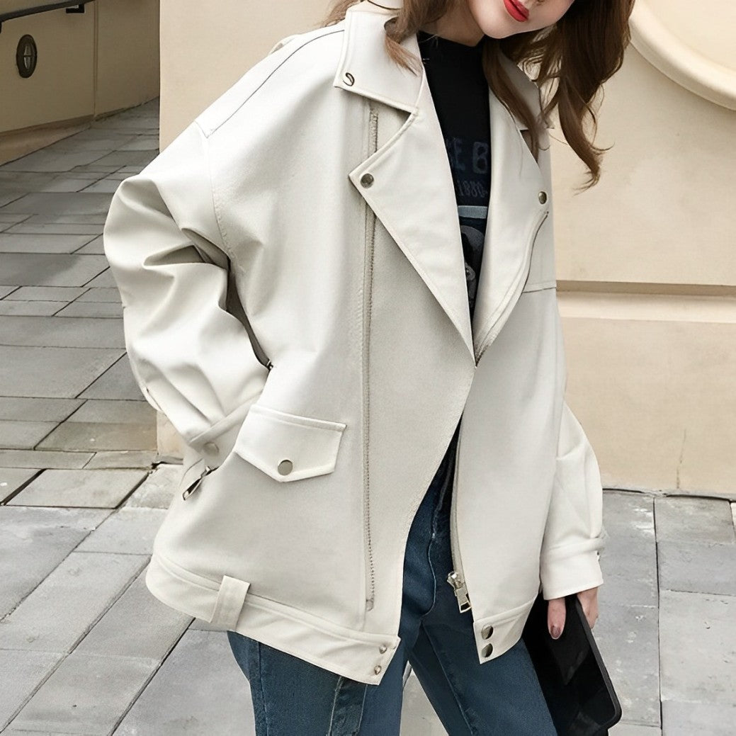 Verlina | Oversize Damenjacke aus PU-Leder mit Reißverschluss