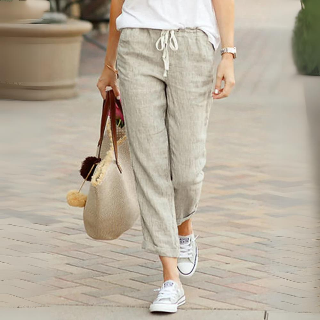 Zaira | Elegante Baumwoll-Leinen-Hose für Damen mit Elastischem Bund