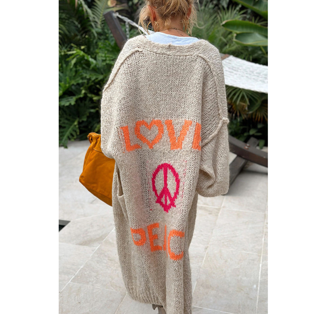 Peacy | Langer Cardigan für Damen mit Love & Peace Print