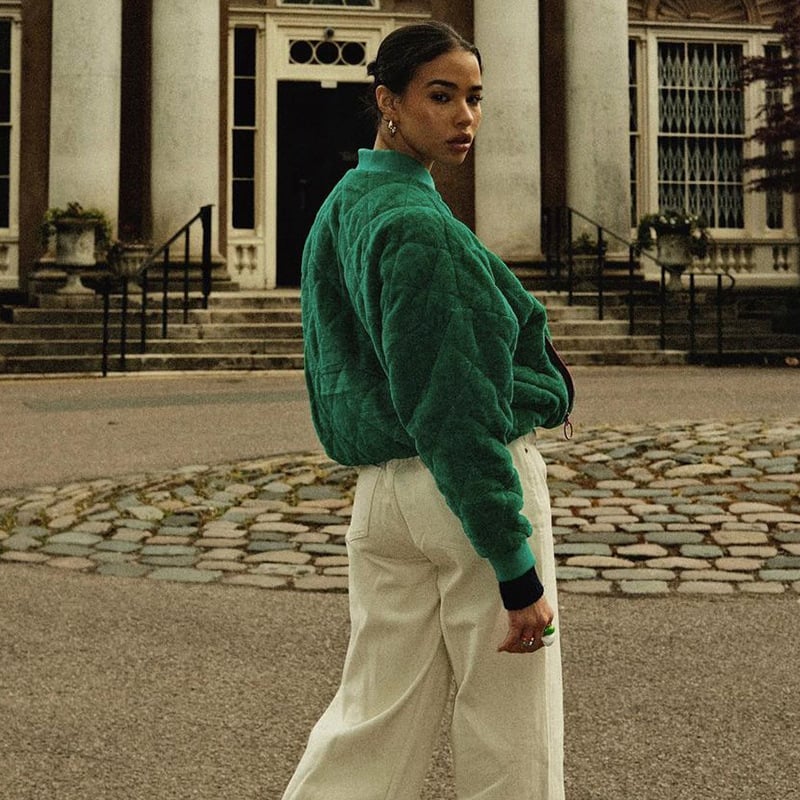 Megi | Damen-Baseballjacke mit Rundhalsausschnitt und Diamant-Reißverschluss