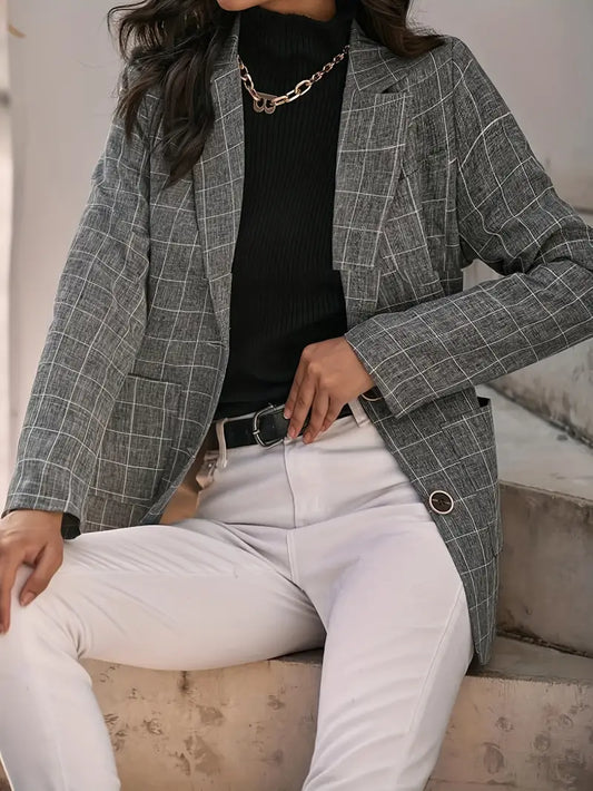 Grie | Eleganter Plaid-Blazer für Damen, Einreihig mit Patentaschen
