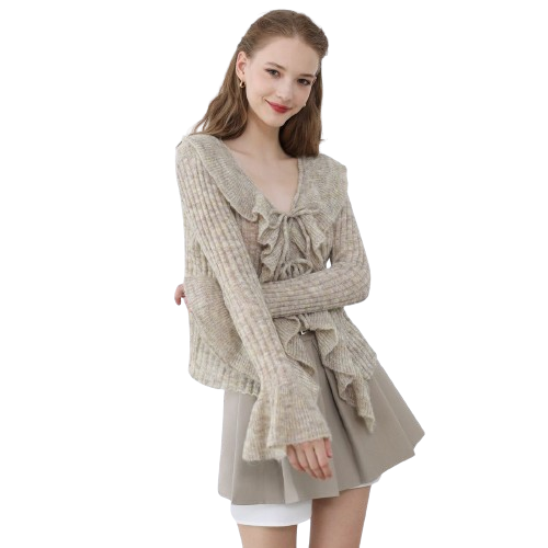 Reign | Gebreite Top mit übertriebener Rüschenausschnitt und Schleifenverschluss