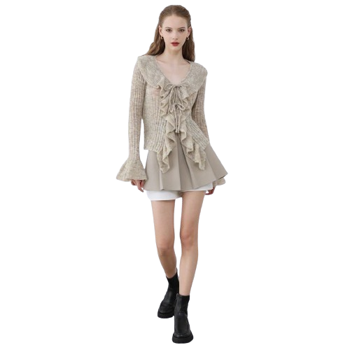 Reign | Gebreite Top mit übertriebener Rüschenausschnitt und Schleifenverschluss