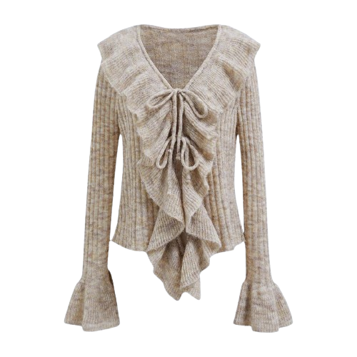 Reign | Gebreite Top mit übertriebener Rüschenausschnitt und Schleifenverschluss