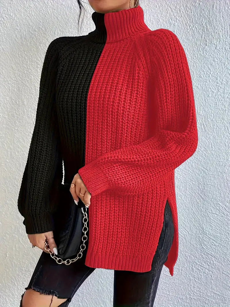 Reddish | Klassisches Farbblock-Pullover für Damen – Weiß & Rot