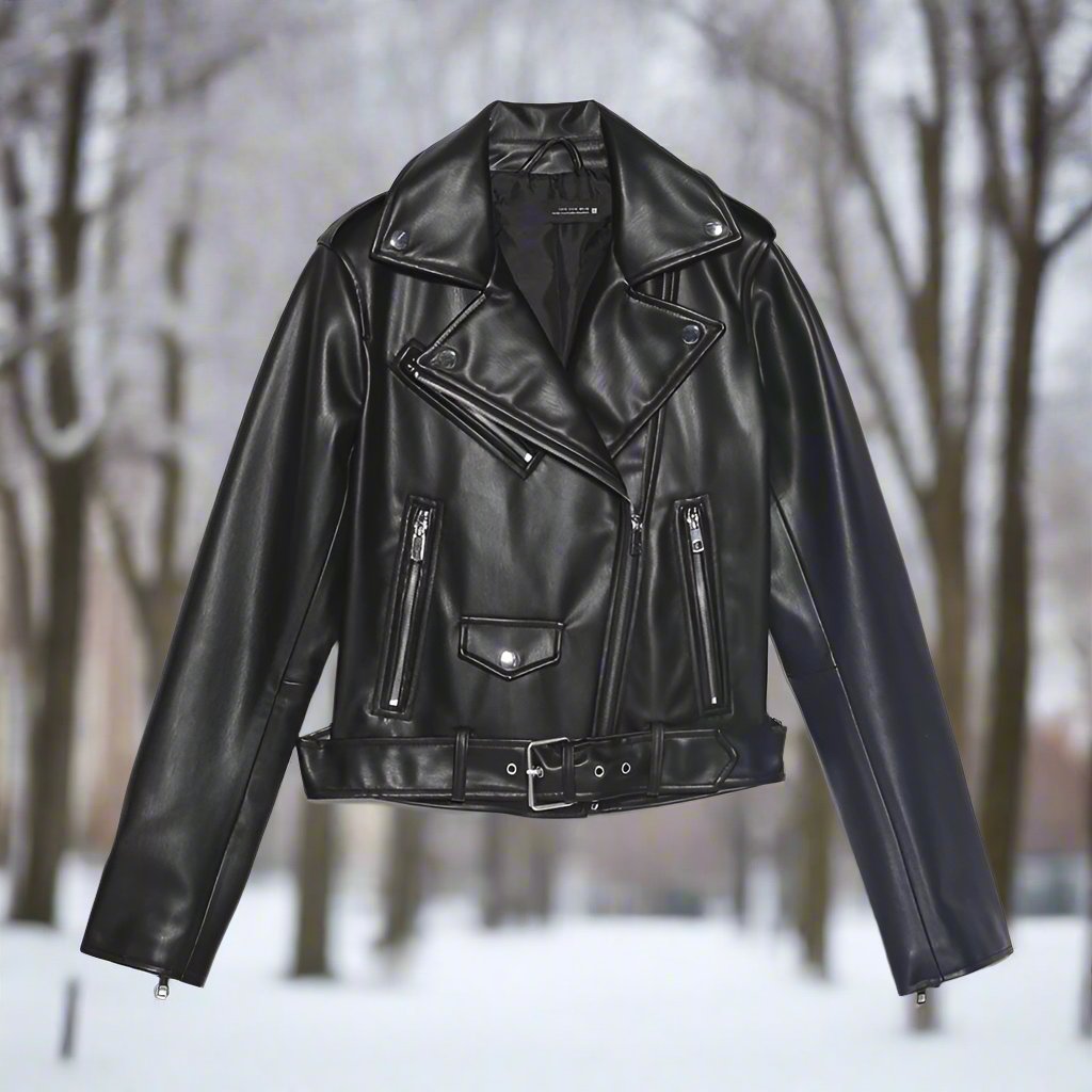 Ulene | Schmal geschnittene Lederjacke mit Taillengürtel