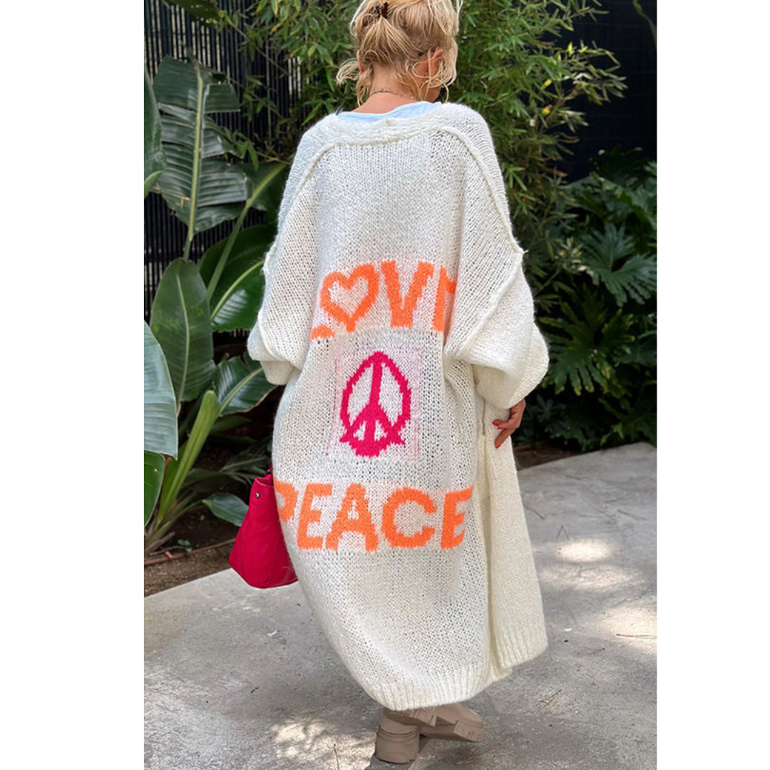 Peacy | Langer Cardigan für Damen mit Love & Peace Print