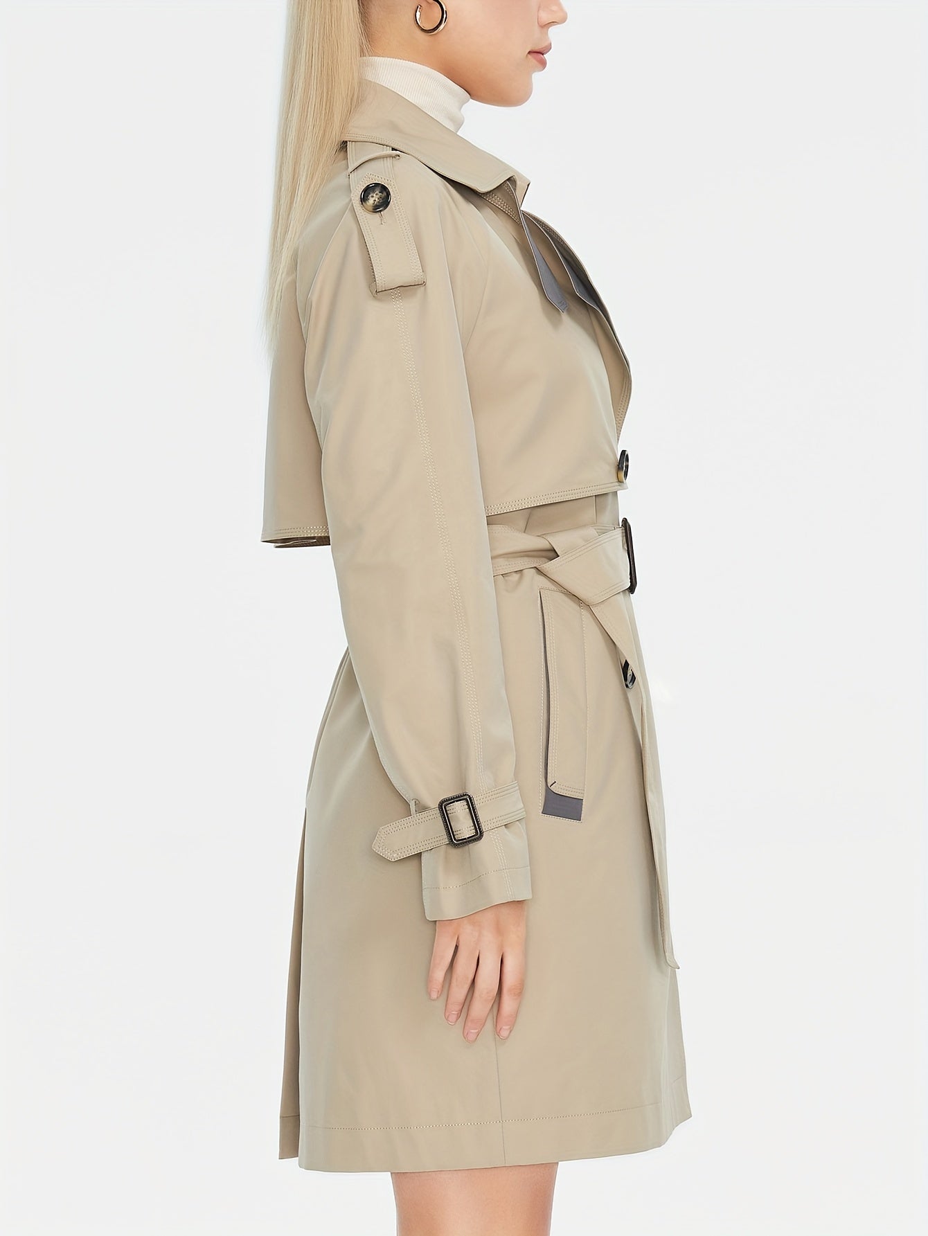 Gracii | Doppelreihiger Damen-Trenchcoat mit verstellbarem Gürtel und Epauletten