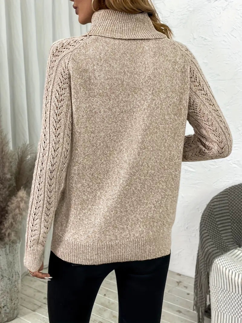 Bluu | Casual Hochkragen Pullover für Damen – Apricot & Marineblau