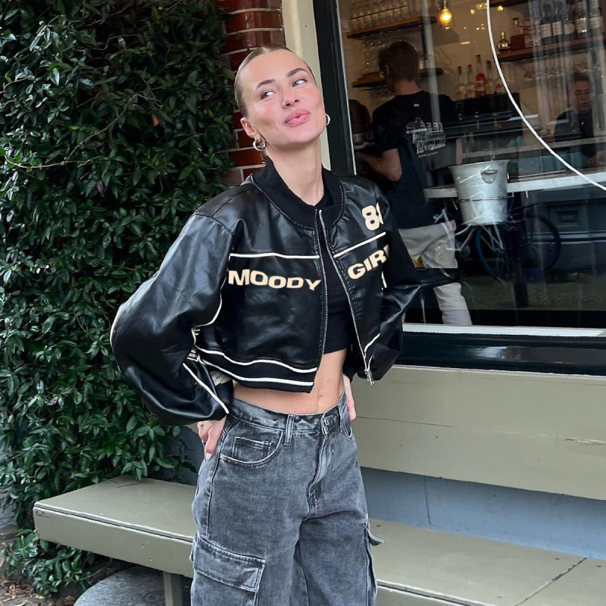 Ethan | Kunstlederjacke mit Grafikdruck