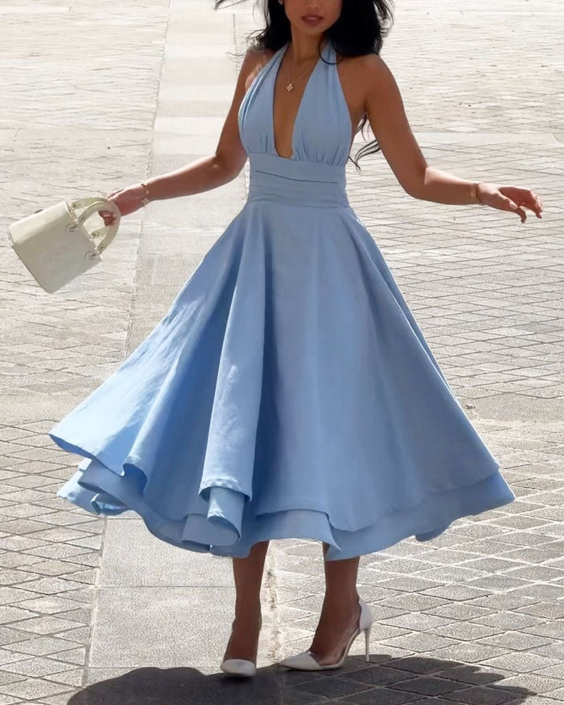 Aithen | Elegantes einfarbiges Kleid ohne Rückenpartie