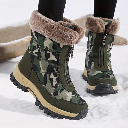 Quetalina | Camouflage Schneestiefel mit Reißverschluss und Polarfütterung