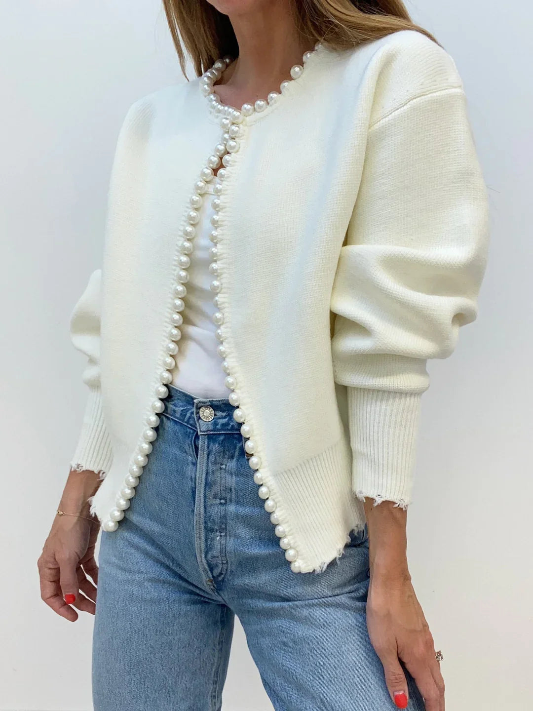 Willene | Offener Cardigan aus Strick mit Perlendetails für Damen