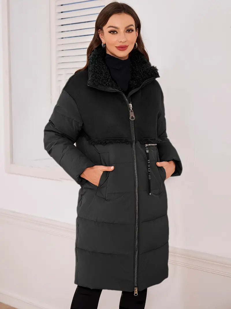 Plusch | Lange Winterjacke mit abnehmbarem Kunstfellkragen – Kapuze & Dual-Zip