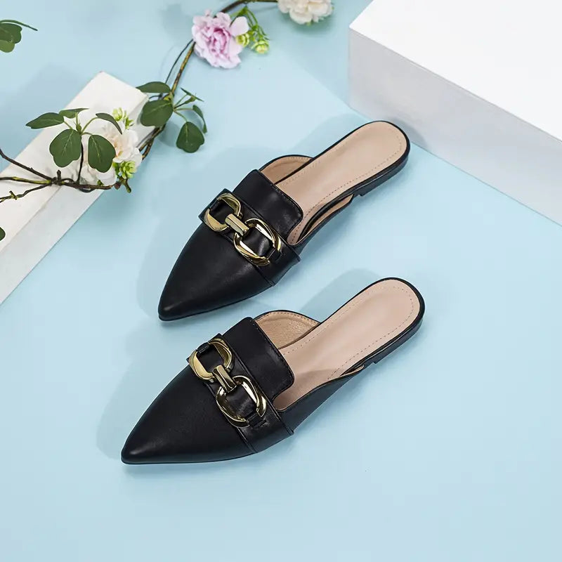 Trens | Flache Damen-Pantoletten mit Metalldekor