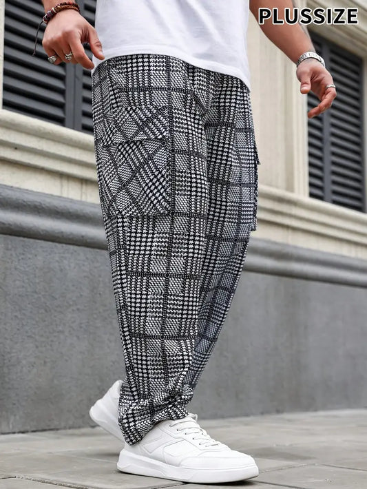 Herinn | Herren Plus Size Winterhose – Locker, Streifen, Polyester, Bequem