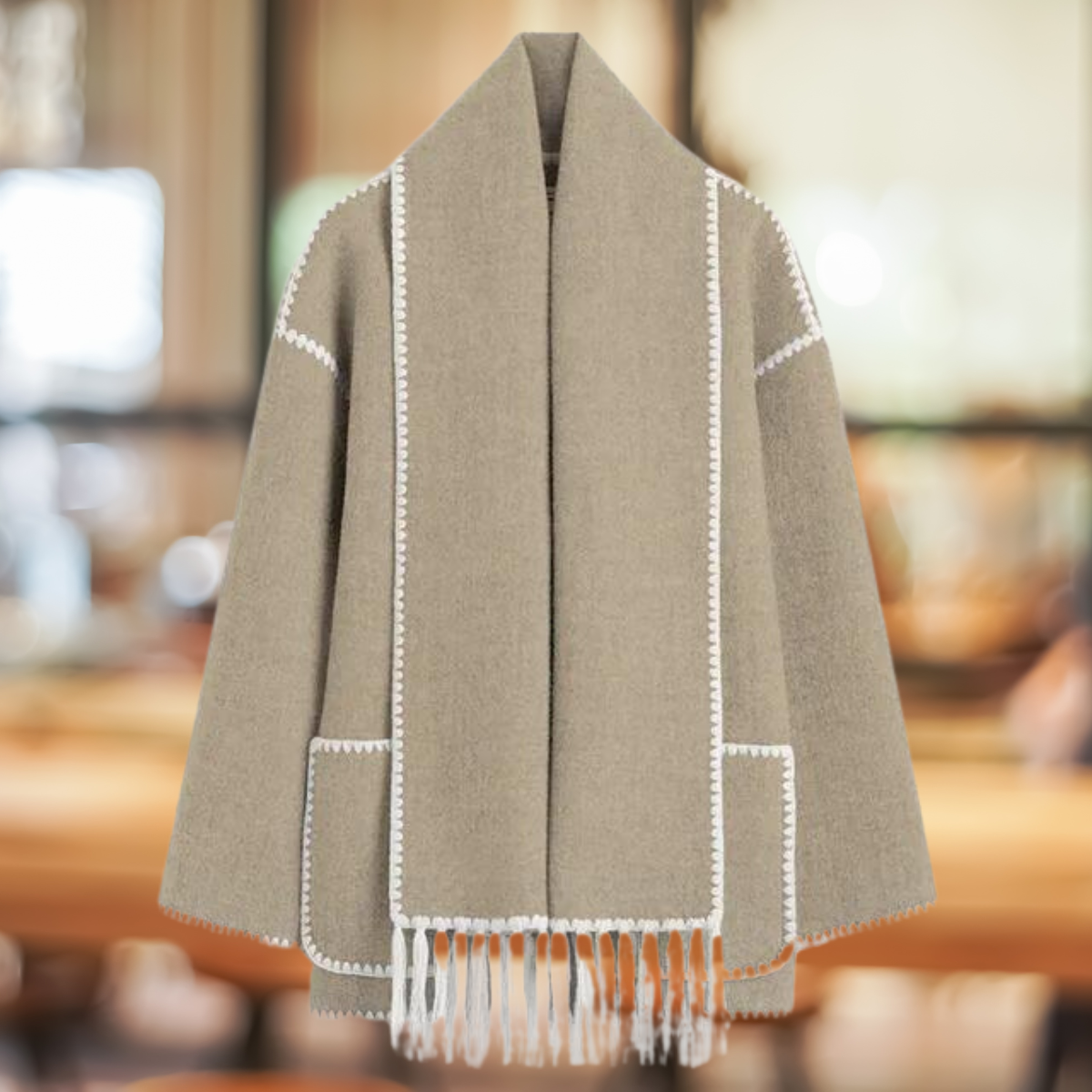 Quirina | Elegante Langarmtasche einreihige Knopfjacke mit Schal