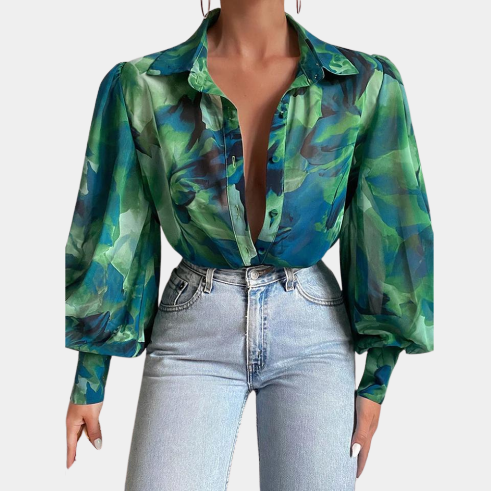 Masha | Stilvolle Damenbluse mit langer Halslinie