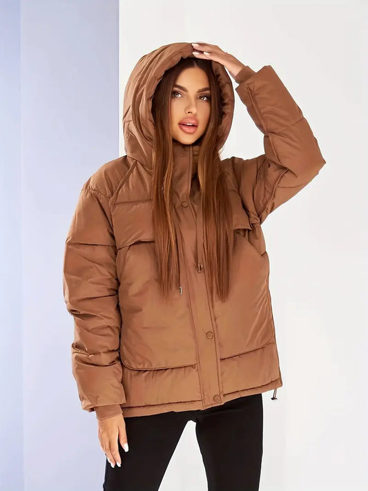Ase | Modische einfarbige Jacke mit Kapuze und Kordelzug für Frauen